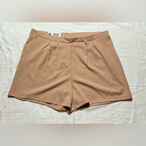 Women High Waist Tan Tailored Shorts with Elegant Pleats plus Size XXL